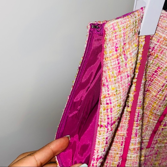 Gorgeous Multicolor Bright Tweed 2 Piece Pleated Skirt Suit w Blazer Jacket - Picture 9 of 13